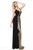 Jovani - 1700 V-neck Sheath Dress With Train In Black and Gold