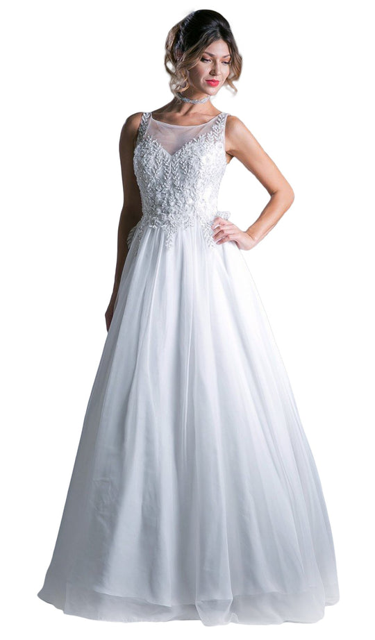 Cinderella Divine - KC1760 Vine Appliques A-Line Dress In White