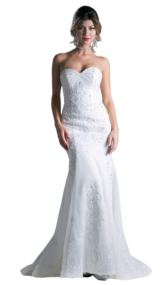 Cinderella Divine - KC1762 Embroidered Sweetheart Trumpet Dress In White