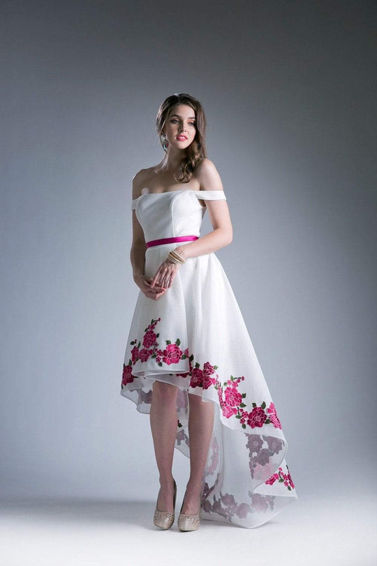 Cinderella Divine - KC1770 Off-Shoulder A-Line High Low Dress In White