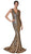 Cinderella Divine - KC19025 Two Tone Sequined Deep Vneck Mermaid Dress In Black and Gold