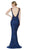 Cinderella Divine - KC19067 Sleeveless Deep V neck Embellished Gown In Blue