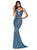 Cinderella Divine - KC871 Deep V-neck Mermaid Gown With Train In Blue