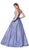 Cinderella Divine - KC873 Beaded Deep V-neck Glitter Ballgown In Blue