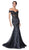 Cinderella Divine - KC874 Beaded Lace Off-Shoulder Trumpet Silhouette Evening Gown In Black and Purple