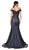 Cinderella Divine - KC874 Beaded Lace Off-Shoulder Dress In Black and Purple