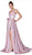 Cinderella Divine - KC877 Floral Motif Metallic Sheen High Slit Gown In Purple
