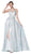 Cinderella Divine - KC877 Floral Motif Metallic Sheen High Slit Gown In Blue