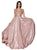 Cinderella Divine - KC879 Ornate Metallic Banded Glitter A-Line Gown In Pink
