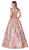 Cinderella Divine - KC882 Floral Print Plunging Ballgown In Pink and Gold