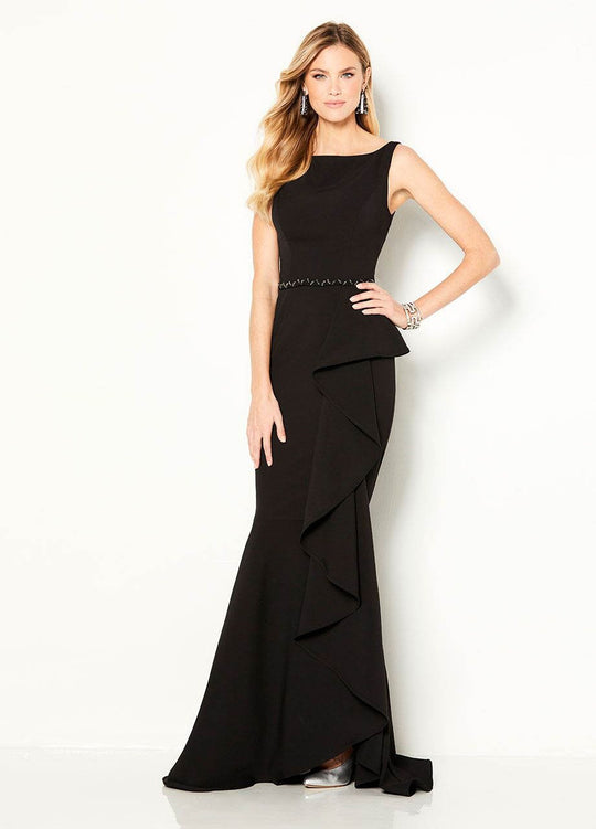 Cameron Blake - 219692 Ruffled Bateau Mermaid Evening Gown In Black