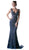 Cinderella Divine - KD029 Beaded Deep V-neck Trumpet Dress In Blue