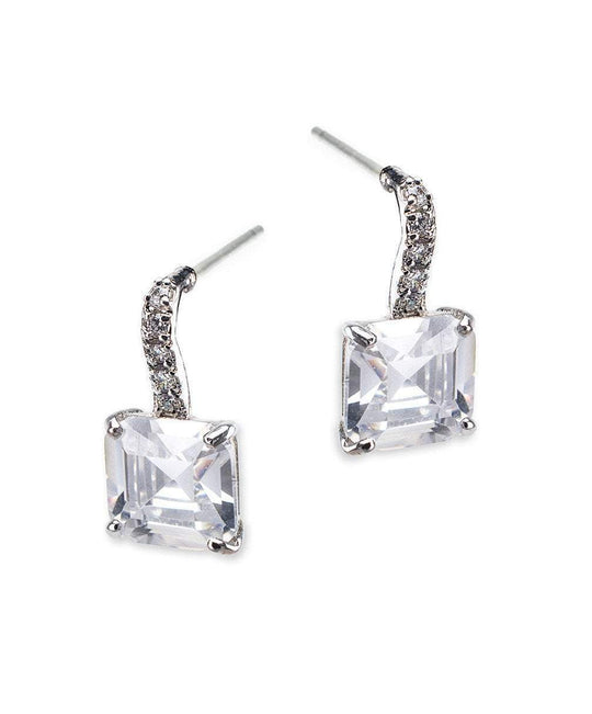 CZ By Kenneth Jay Lane - Princess Cut Drop Pierced Earring In Silver