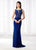 Cameron Blake - 218631 Beaded Bateau Neck Jersey Sheath Dress in Blue