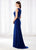 Cameron Blake - 218631 Beaded Bateau Neck Jersey Sheath Dress in Blue