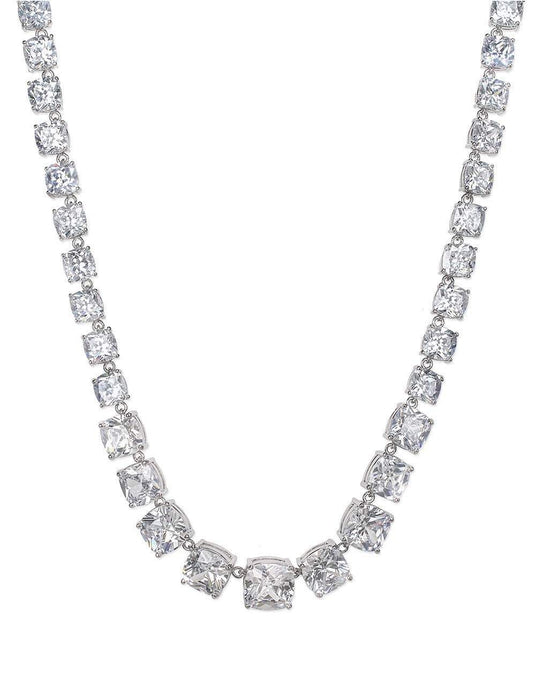 CZ By Kenneth Jay Lane - Grand Cushion Cut Necklace In Silver