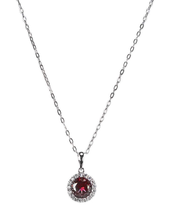 CZ By Kenneth Jay Lane - Ruby Round Halo Pendant Necklace In Silver