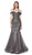 Cinderella Divine - KV1035 Off Shoulder Beaded Lace Tulle Mermaid Gown In Gray