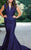 MNM Couture - L0001 Ruched V-Neck Mermaid Dress in Blue