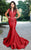 MNM Couture - L0001 Ruched V-Neck Mermaid Dress in Red