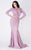 MNM COUTURE - L0002B Long Sleeve V-neck Trumpet Dress In Pink and Silver
