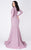 MNM COUTURE - L0002B Long Sleeve V-neck Trumpet Dress In Pink and Silver