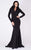 MNM COUTURE - L0002C Long Sleeve Pleated V-neck Trumpet Dress In Black