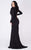 MNM COUTURE - L0002C Long Sleeve Pleated V-neck Trumpet Dress In Black