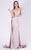 MNM COUTURE - L0044S V Neckline Illusion Long Sleeves Evening Gown In Pink and Nude