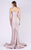 MNM COUTURE - L0044S V Neckline Illusion Long Sleeves Evening Gown In Pink and Nude