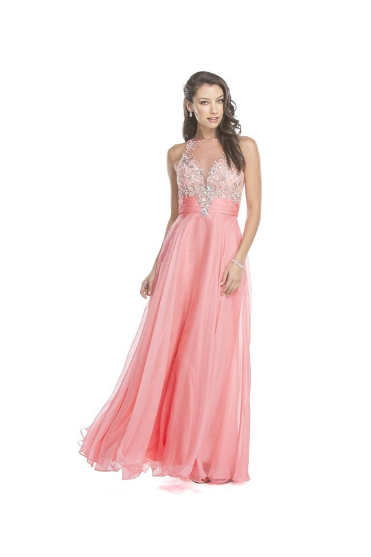 Aspeed - L1419 Embellished Illusion Bodice A-Line Prom Dress