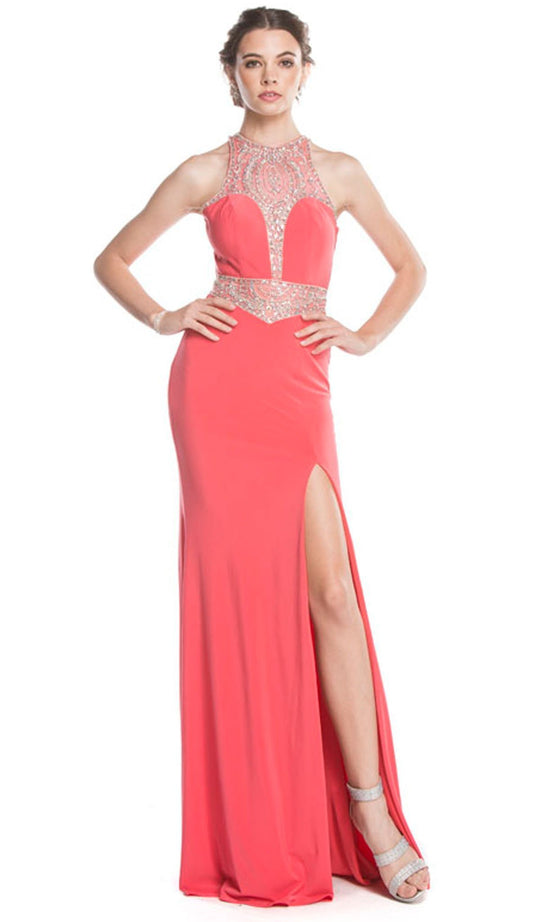 Bedazzled Halter Neckline Sheath Prom Dress