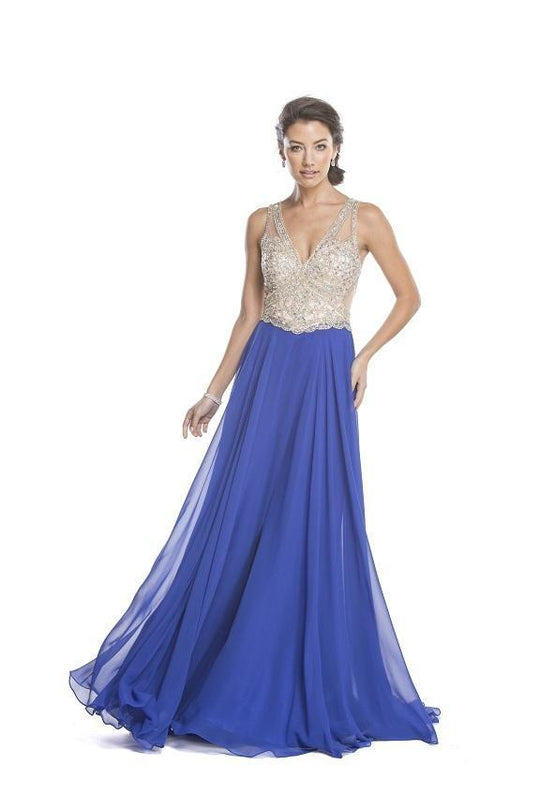 Aspeed Design L1640 Jeweled Plunging V-neck Prom Dress - 1 pc Fuchsia In Size M Available In Blue