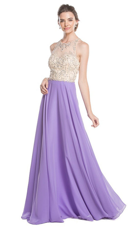 Embellished Sheet Halter A-line Prom Dress