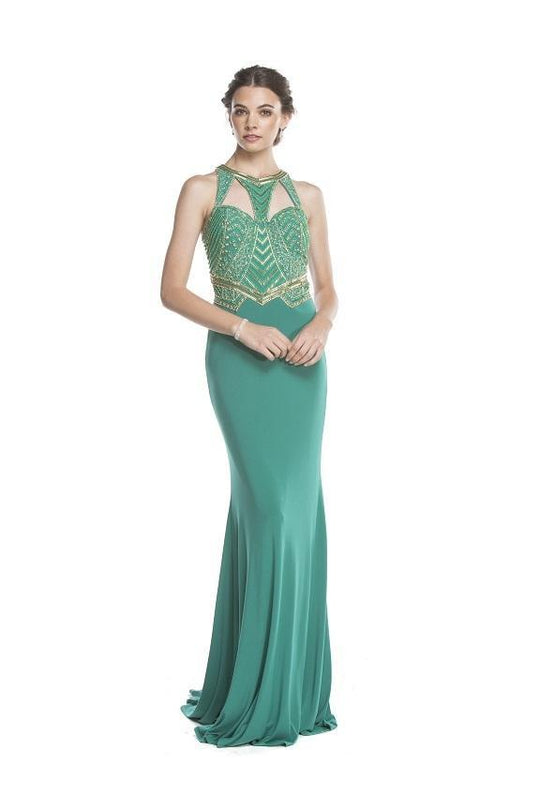 Aspeed Design Embellished Halter Sheath Prom Dress L1669 In Green