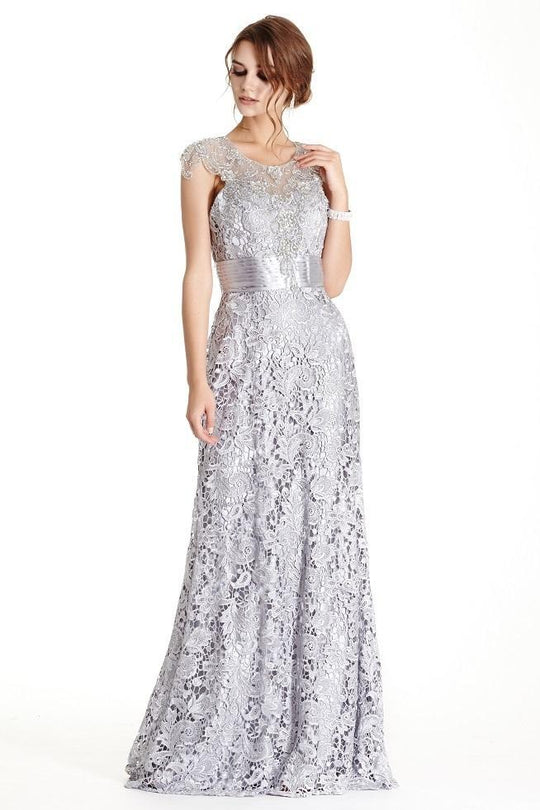 Aspeed Design Cap Sleeve Floral Lace Mother of Bride Dress L1711 In Silver