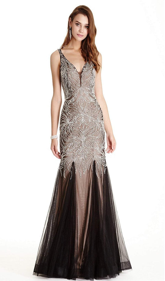 Dazzling Deep V-neck Trumpet Prom Dress