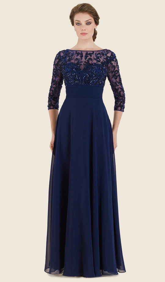 Rina Di Montella - RD2626 Embellished Illusion Bateau Chiffon Dress in Blue