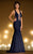 MNM Couture - L5016W Beaded Halter Neck Mermaid Evening Gown in Navy Blue