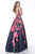 Jovani - JVN67128 Square Neck Floral A-line Dress In Blue and Multi