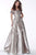 Jovani - 68035 Off-Shoulder Straight Across A-line Dress In Gray and Gold