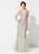 Ivonne D for Mon Cheri - 219D73 Embroidered V-neck Sheath Dress In Silver and Nude