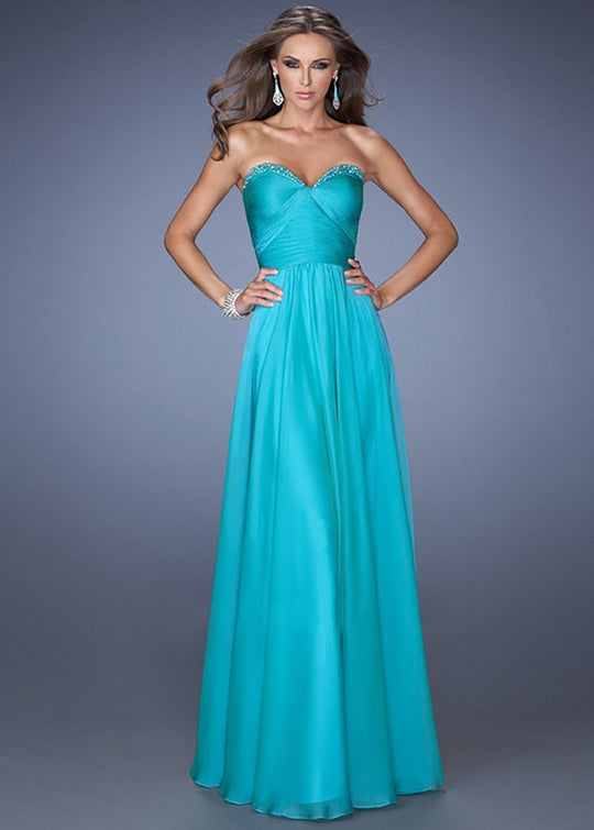 La Femme - Strapless Sweetheart Dress in Blue and Green