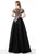 Jovani - 66418 Floral Bodice Short Sleeve A-line Dress In Black and Multi