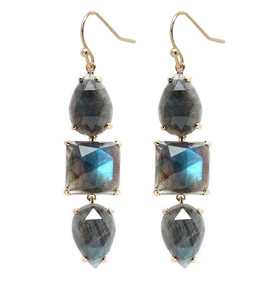 Rachael Ryen - Triple Drop Gemstone Earring - Labradorite in Gold