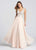 Ellie Wilde - EW118150 Illusion Appliqued Bodice Chiffon A-Line Gown In Pink