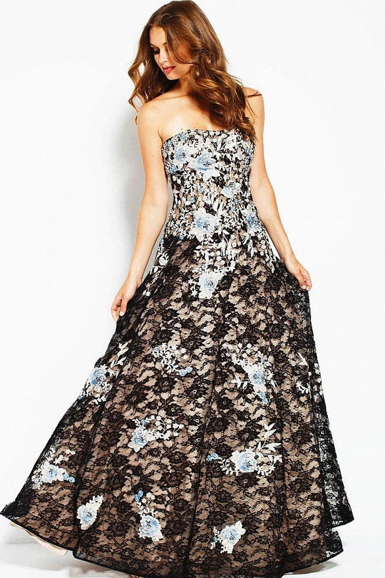 50849 Floral Lace Embroidered Semi-Sweetheart A-line Dress