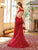 Clarisse - 3573 Embellished Sheer Jewel Sheath Dress in Red