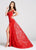 Ellie Wilde - EW118023 Off-Shoulder Corset Bodice High Slit Long Gown In Red