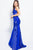 Jovani - Fitted Beaded Lace Halter Evening Dress JVN55869 in Blue